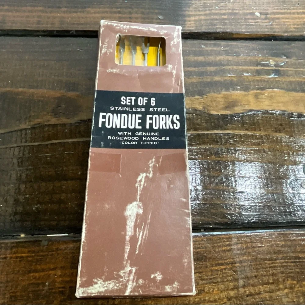 Vintage Set of 6 Fondue Forks with Colored Ends IOB Japan